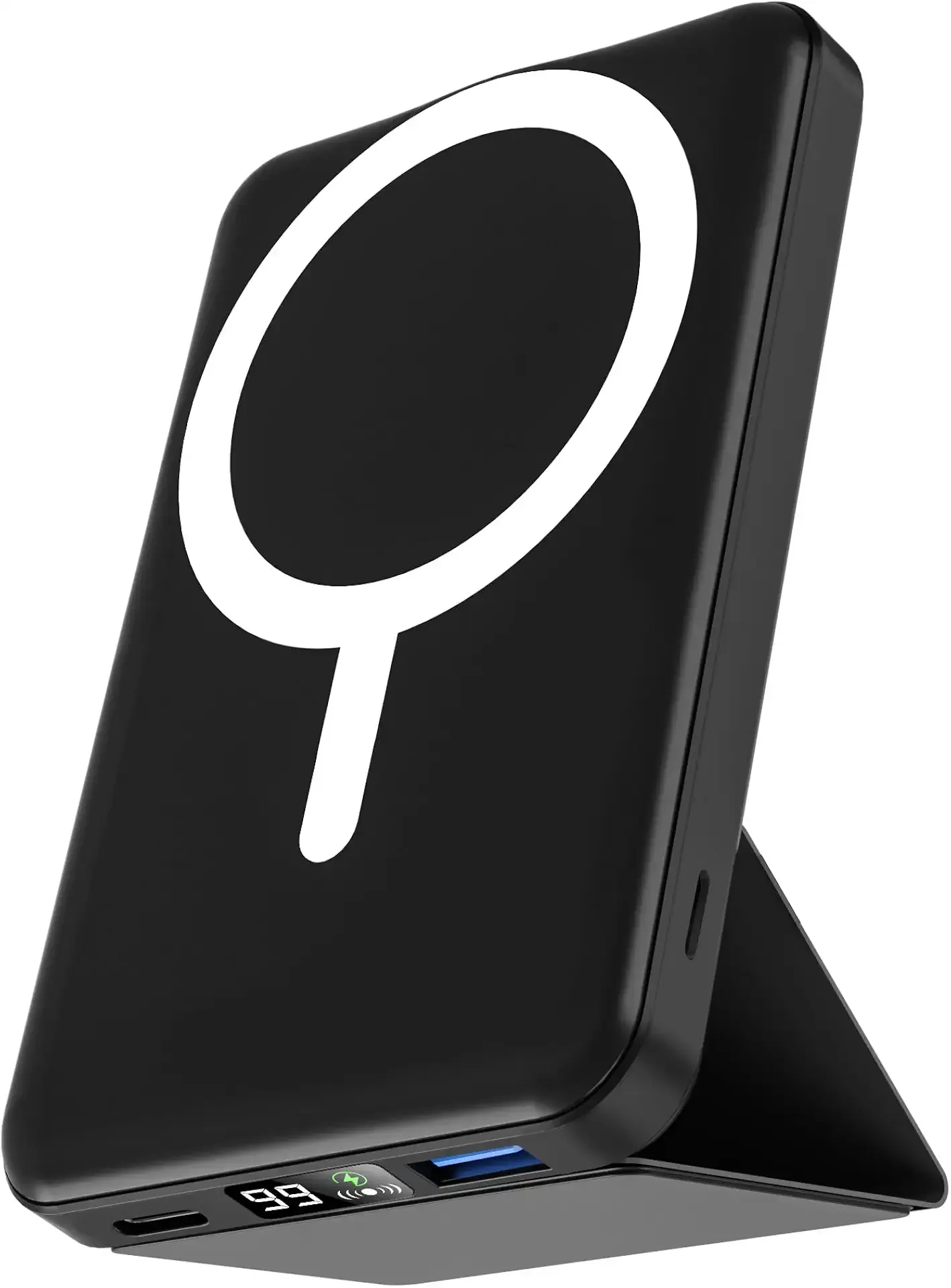 podoru for Magsafe Battery Pack, Foldable 10000mAh Magnetic Power Bank with USB-C Cable LED Display 22.5W PD Fast Charging Wireless Portable Charger for iPhone 17/16/15/14/13/12 Series-Black