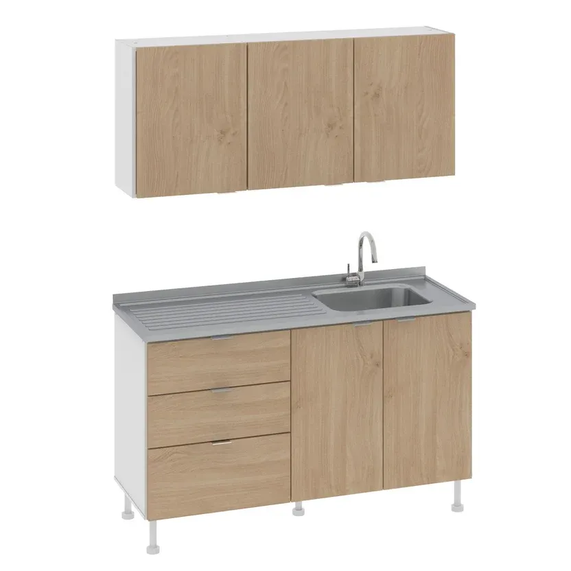 Kit de cocina Confort 140 cm Roble Kendal blanco