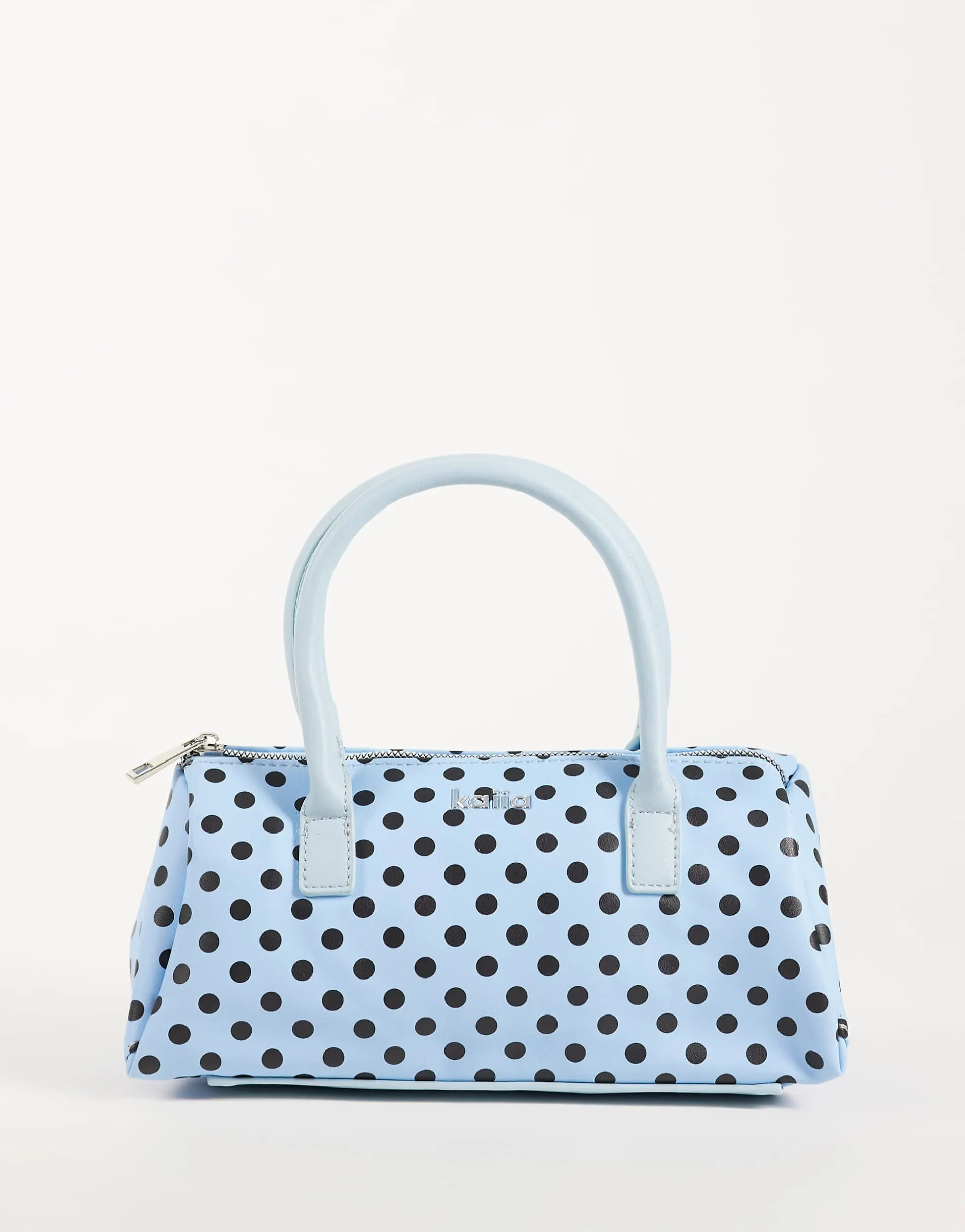 Kaiia exclusive mini handbag in blue and black polka dot