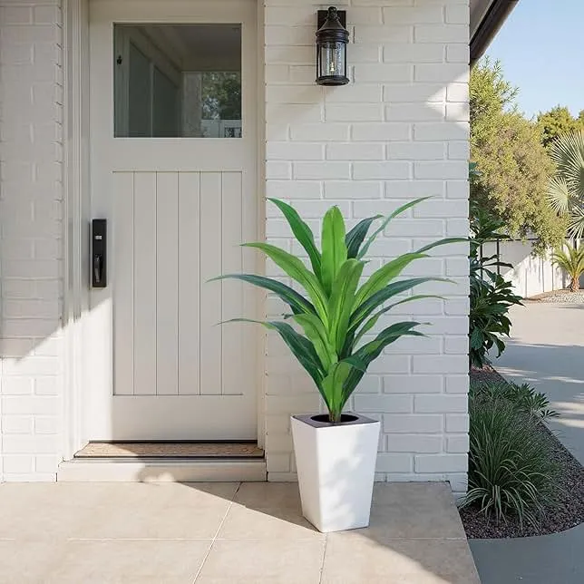 YEPDIN 4FT Artificial Dracaena Tree with White Tall Planter-Tall Potted Faux Plants Indoor -Fake Floor Plant for Home Office Living Room Outdoor