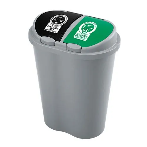 Basurero ecológico Rimax doble 50 lt sistema push gris-negro-verde