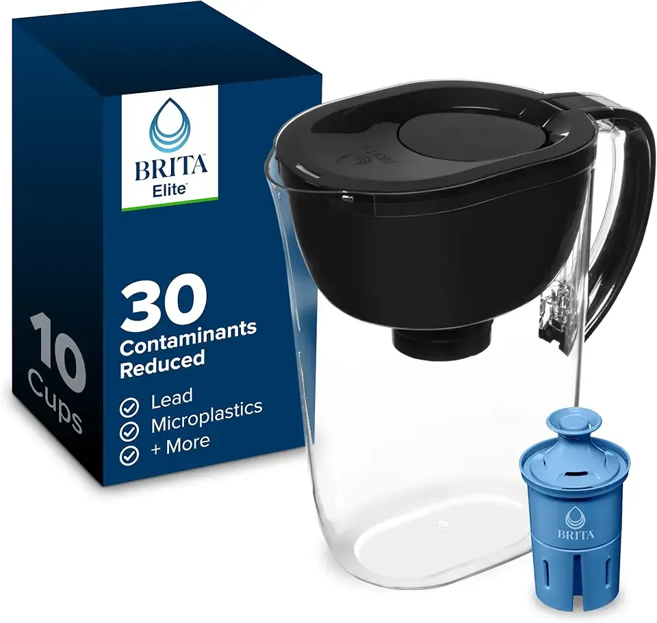 Brita Everyday Elite Water Filter Pitcher, Removes 99% of Lead, Includes 1 Filter, 10-Cup Capacity, Black