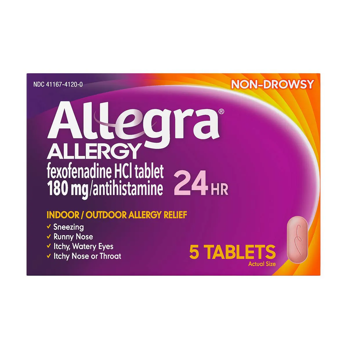 Allegra Adult 24HR Allergy Tablets, Non-Drowsy Antihistamine, 5 ct