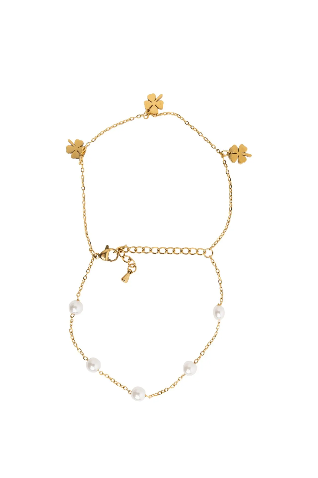 Goudkleurige dubbele armband met klavertjes