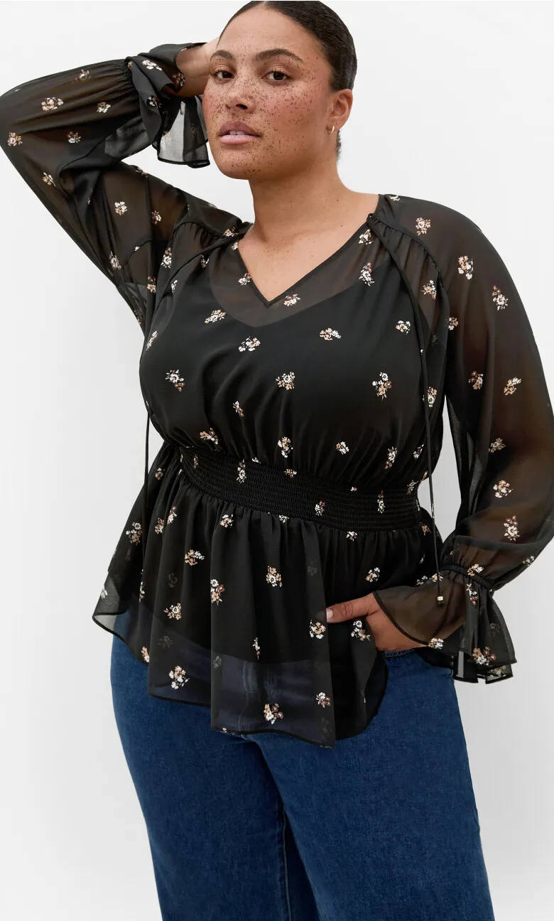 Dela Ditsy Print Top - black