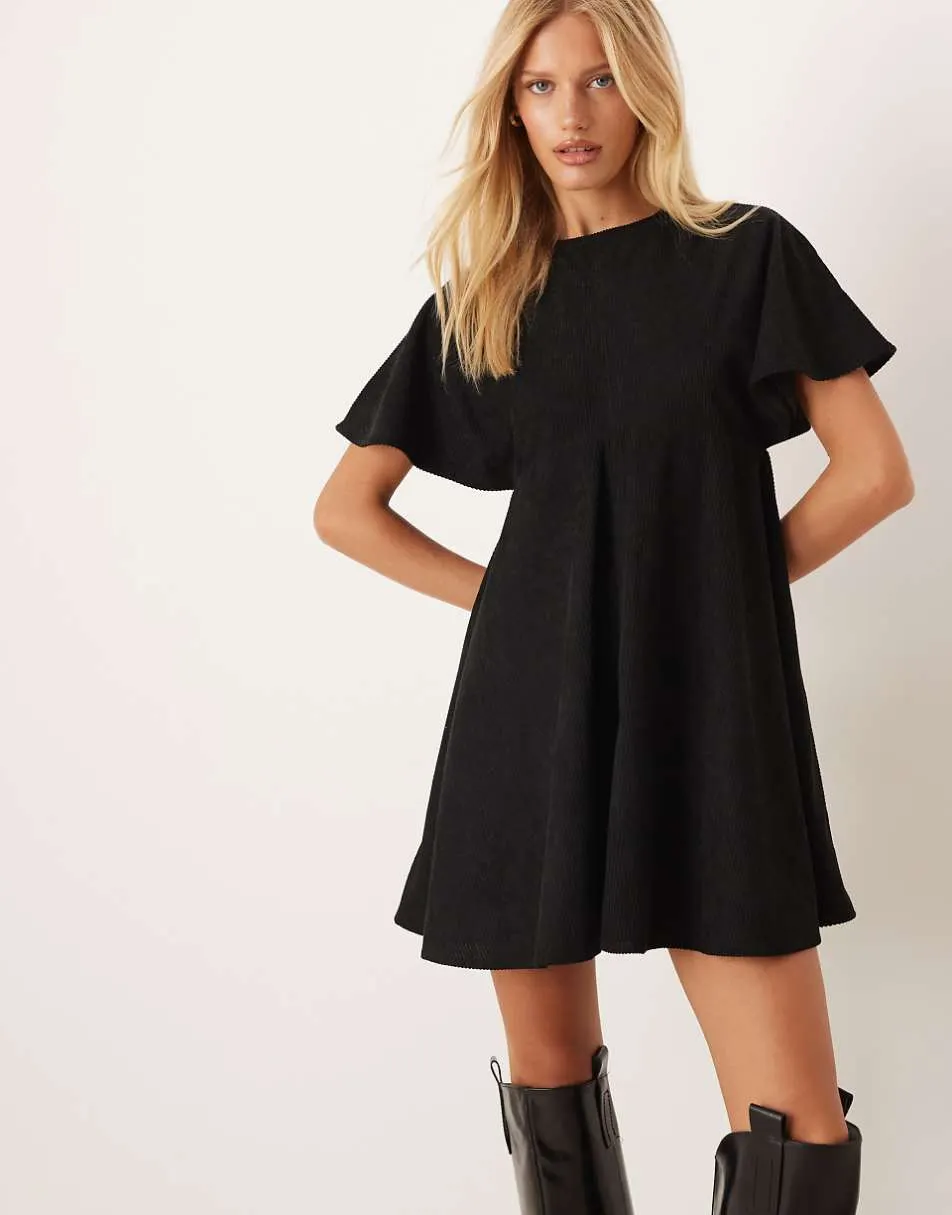 ASOS DESIGN cord t-shirt mini dress with stitching detail in black