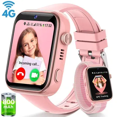 4G Smartwatch Kinder mit GPS und Video Telefonfunktionen, Schulmodus, SOS, SIM-Telefon Uhr, mit Kamera, Wecker, IP68 Wasserdicht, Kinder Smart Watch