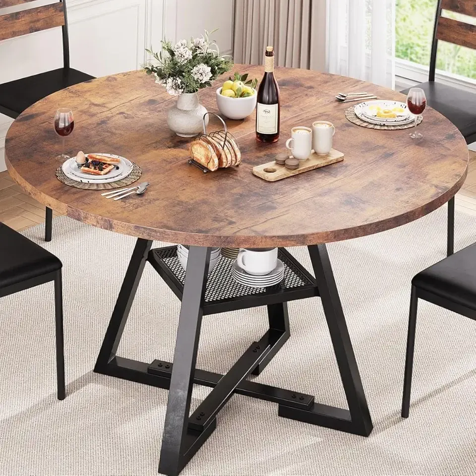 Round Dining Table for 4,Kitchen Dining Room Circle Dinner Pedestal Table,Space Saving Wood Kitchen & Dining Room Furniture (Vintage, 42In)