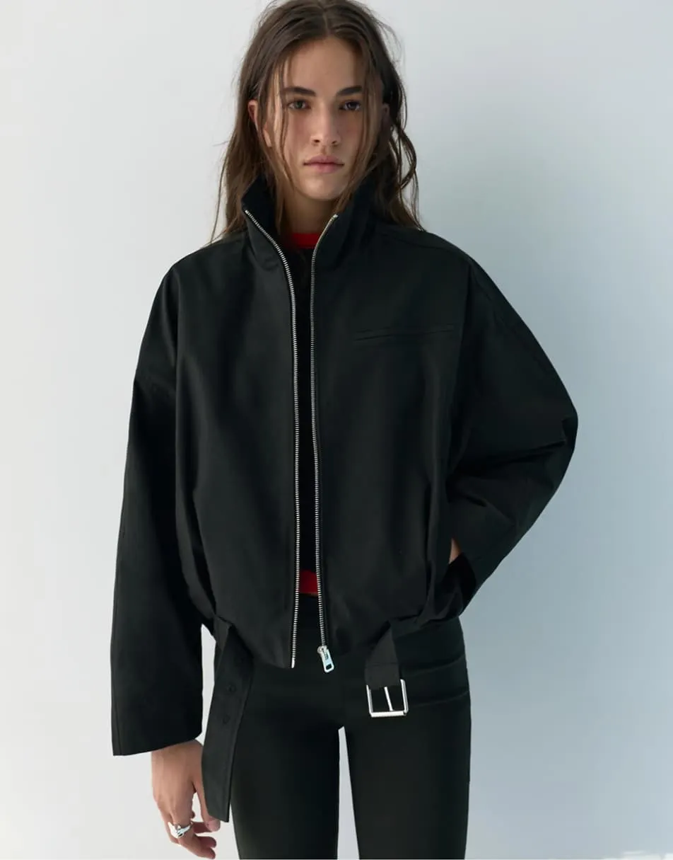 Pull&Bear Balloon bomber jacket in black