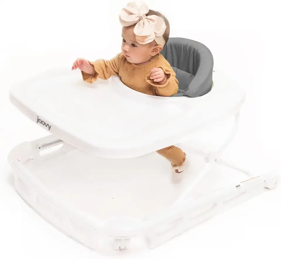 Joovy Spoon Baby Walker & Activity Center Featuring Three Adjustable Heights, Extra-Large Tray, and 30 lb Weight Capacity - JPMA Safety Certified, Charcoal