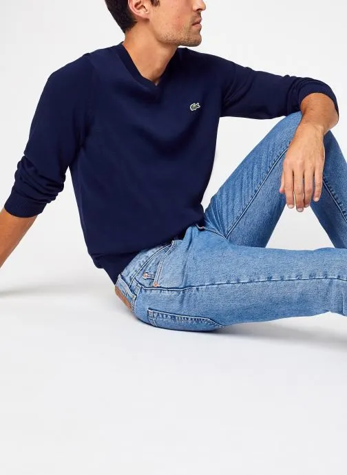 Truien Pull Col V En Coton Biologique Uni Croco heren blauw