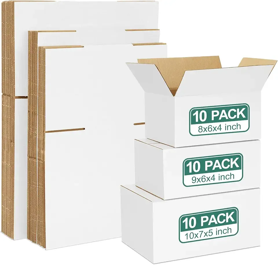 Eupako 30 Pack Small Shipping Boxes Assorted Sizes, 8x6x4 & 9x6x4 & 10x7x5 10 PCS Each Small Boxes, White Corrugated Box Mailers, Cardboard Boxes for Packaging Small Business, Mailing