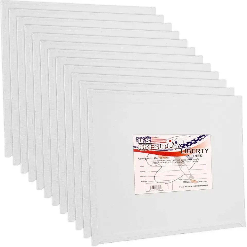 U.S. Art Supply 12 X 12 Inch Art Canvas Board Panels 12 Pack - 8 Ounce Heavyweight Cotton Acid Free Canvases for Painting Acrylics and Watercolor (1 Case of 12 Single Canvas Painting Panels)