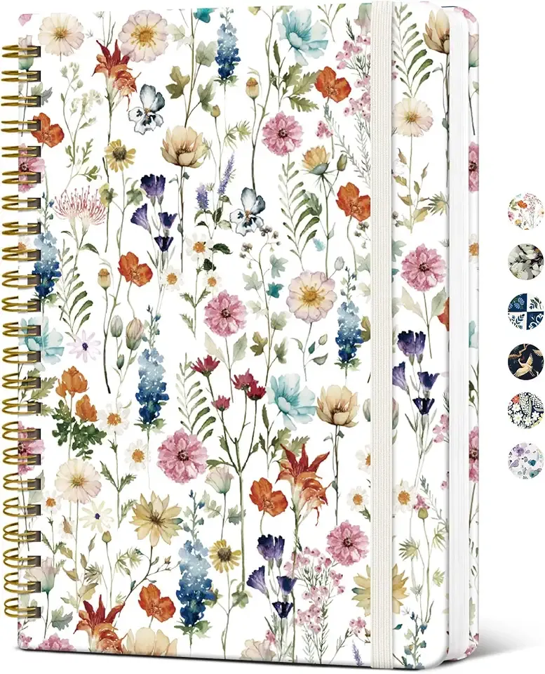 Spiral Journal Notebook for Women, Pretty Hardcover Lined Notebook for Work & Note Taking, Aesthetic Cute Journal for Writing, 140 Pages, 6"x8", Floral