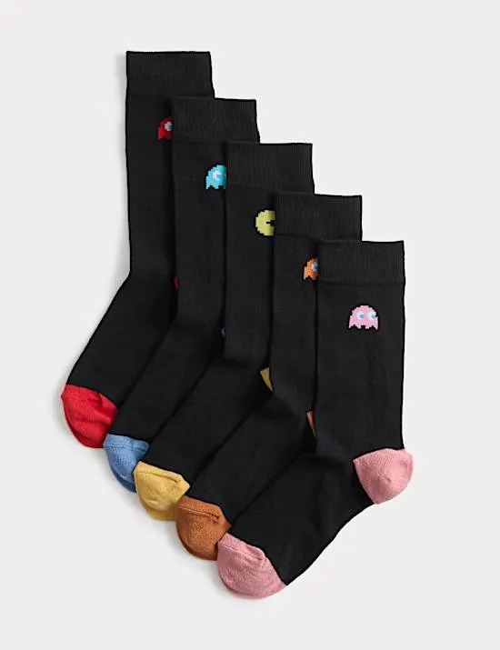 5 Pack Pac-Man™ Cotton Rich Socks