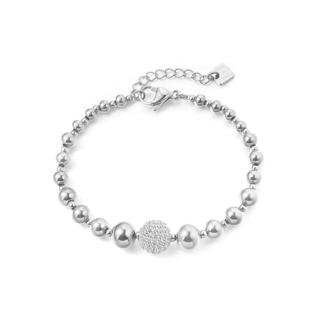 Armband in edelstaal, kralen en een bolletje