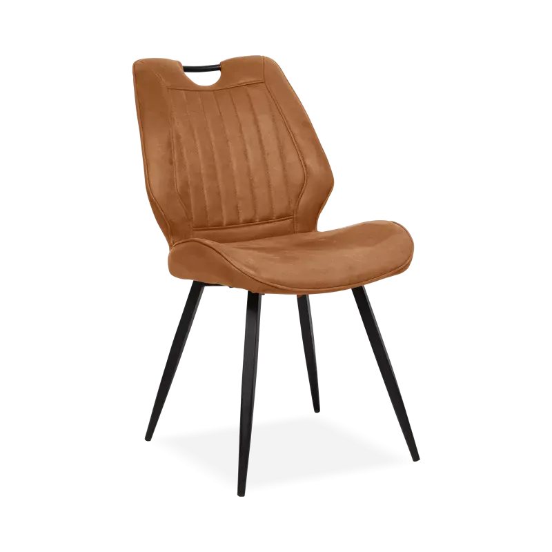 Eetkamerstoel Mattis - stof Otis Cognac - handgreep - poot zwart - sale