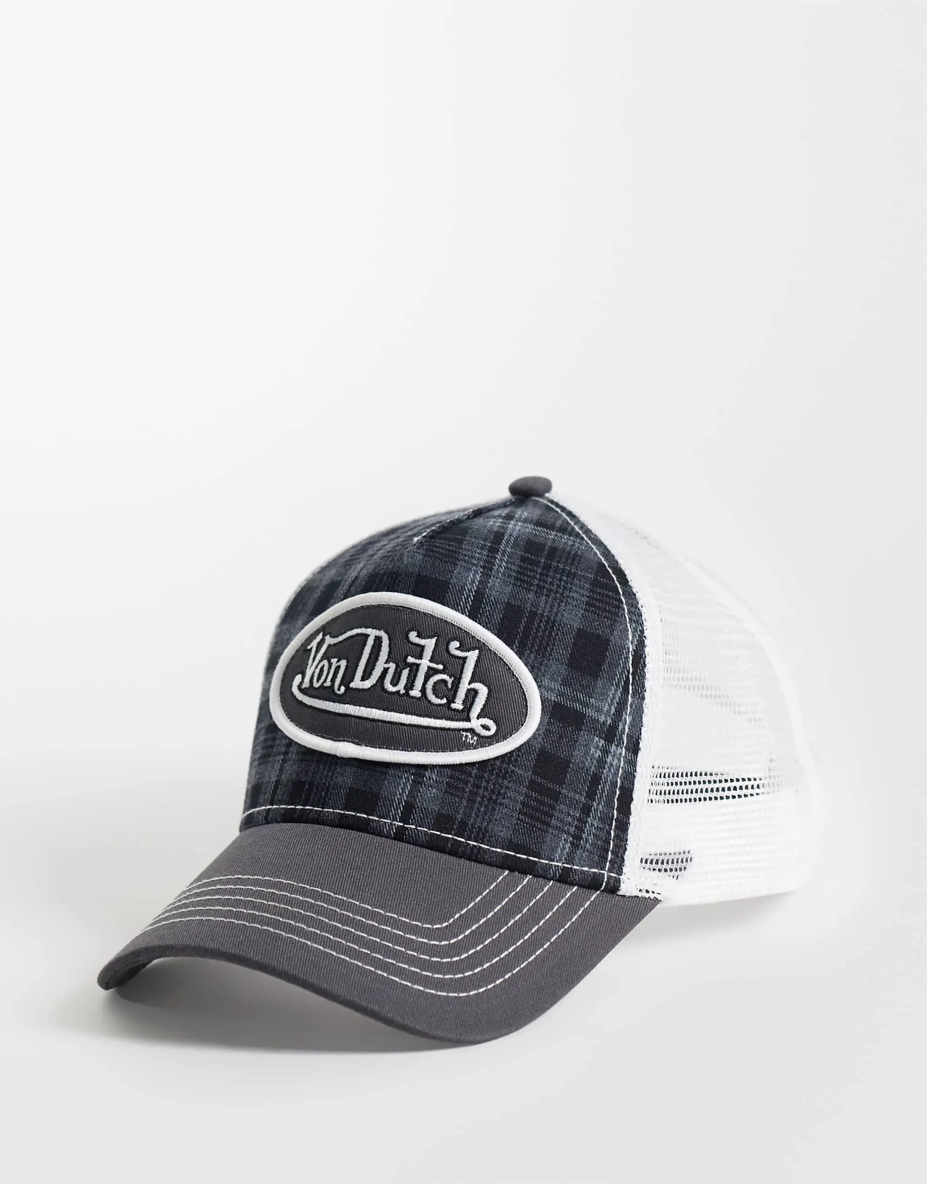Von Dutch trucker cap in grey plaid
