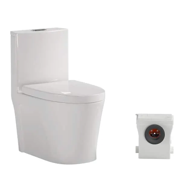 Simple Project Rear Outlet Macerating 1-Piece 0.8/1.28 GPF Dual Flush Elongated Toilet, with 0.8 HP Macerating Pump in White