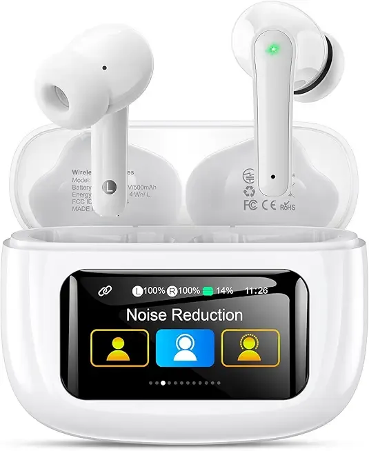 Wireless Earbuds Bluetooth 6.0 Headphones, Ear Buds with ANC Noise Cancelling, ENC Clear Calls, Touchscreen LED Display Case, 48H Playtime, Stereo Sound, IPX7 Waterproof for Sports Workout