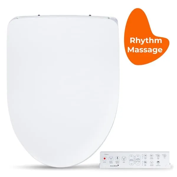 SmartBidet Electric Bidet Seat for Elongated Toilets with Remote Control, Rhythm Massage, Unlimited Heated Water in White