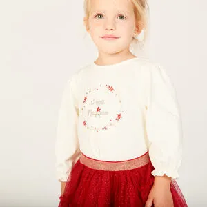 T-shirt manches longues printé et brodé pour bébé fille