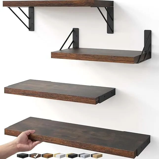 BAYKA Wall Shelves for Bedroom Decor, Floating Shelves for Wall Living Room Kitchen Storage, Mounted Rustic Wood Floating Shelves for Kids Books, Corner…