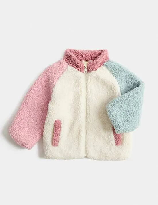 Jacke aus Teddy-Fleece mit Blockfarben (0–5 Jahre)
