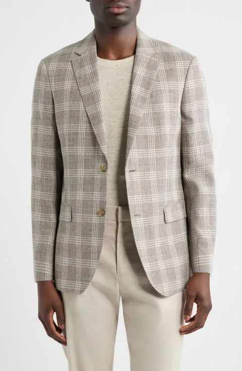 Henrik Trim Fit Plaid Slub Linen & Cotton Blend Sport Coat (Regular, Short, Big & Tall)