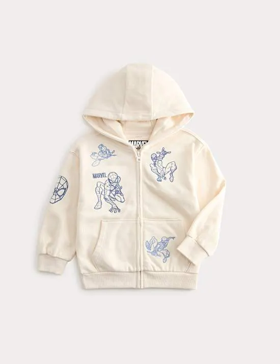 Hoodie mit hohem Baumwollanteil, durchgehendem Reißverschluss und Spider-Man™-Stickerei (2–8 J.)