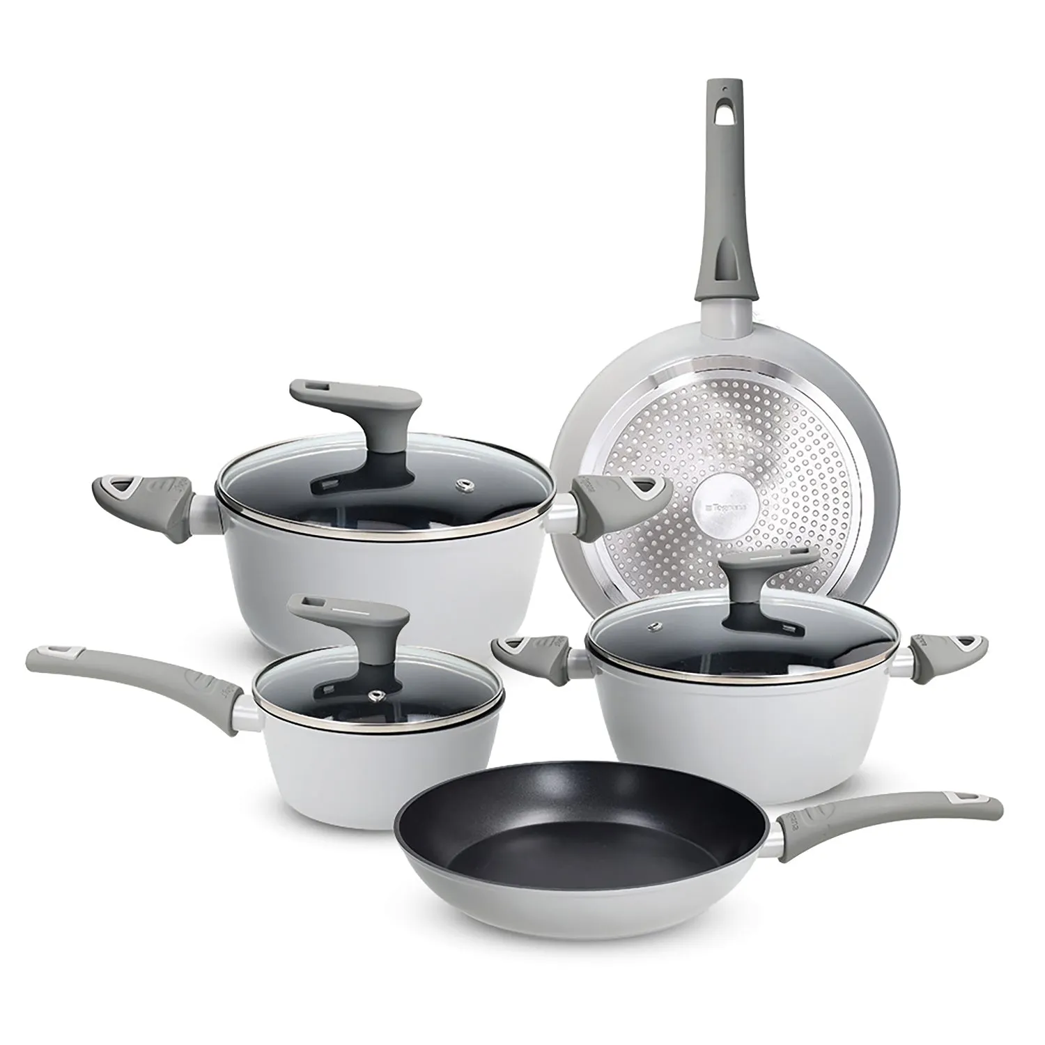 Batteria di Pentole e Padelle 8 Pezzi Effetto Pietra in Alluminio Forgiato Grey