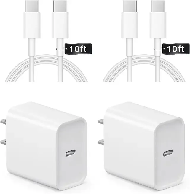 iPhone 17 16 15 Charger Fast Charging 10FT - 20W USB C Charger Block | with 10FT Extra Long Type C to C Cable Compatible with iPhone 17/17 Pro/17 Pro Max/Air/16/16e/15, iPad Pro, iPad Air (White)