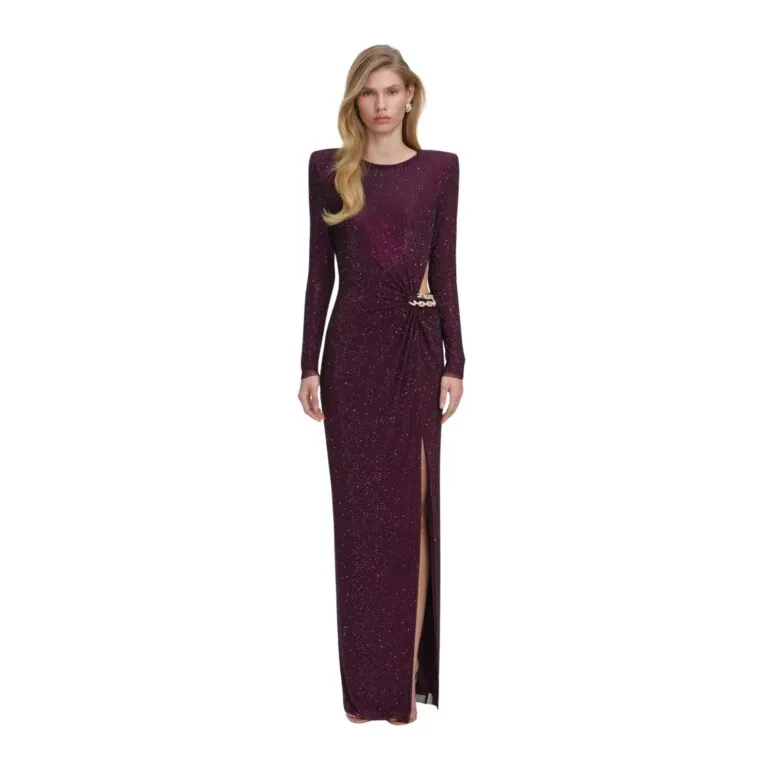Rhinestone Embellished Maxi Dress - Burgunder