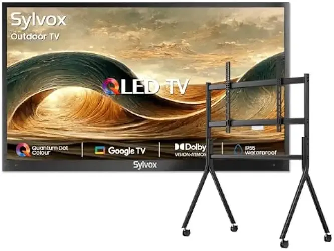 SYLVOX Outdoor TV with Rolling Stand, 75 inch 4K UHD QLED Smart TVs, Weatherproof, IP56 Waterproof, 1000 Nits Partial Sun, Support Google Assistant, Wide Viewing Angle (2026 Model)