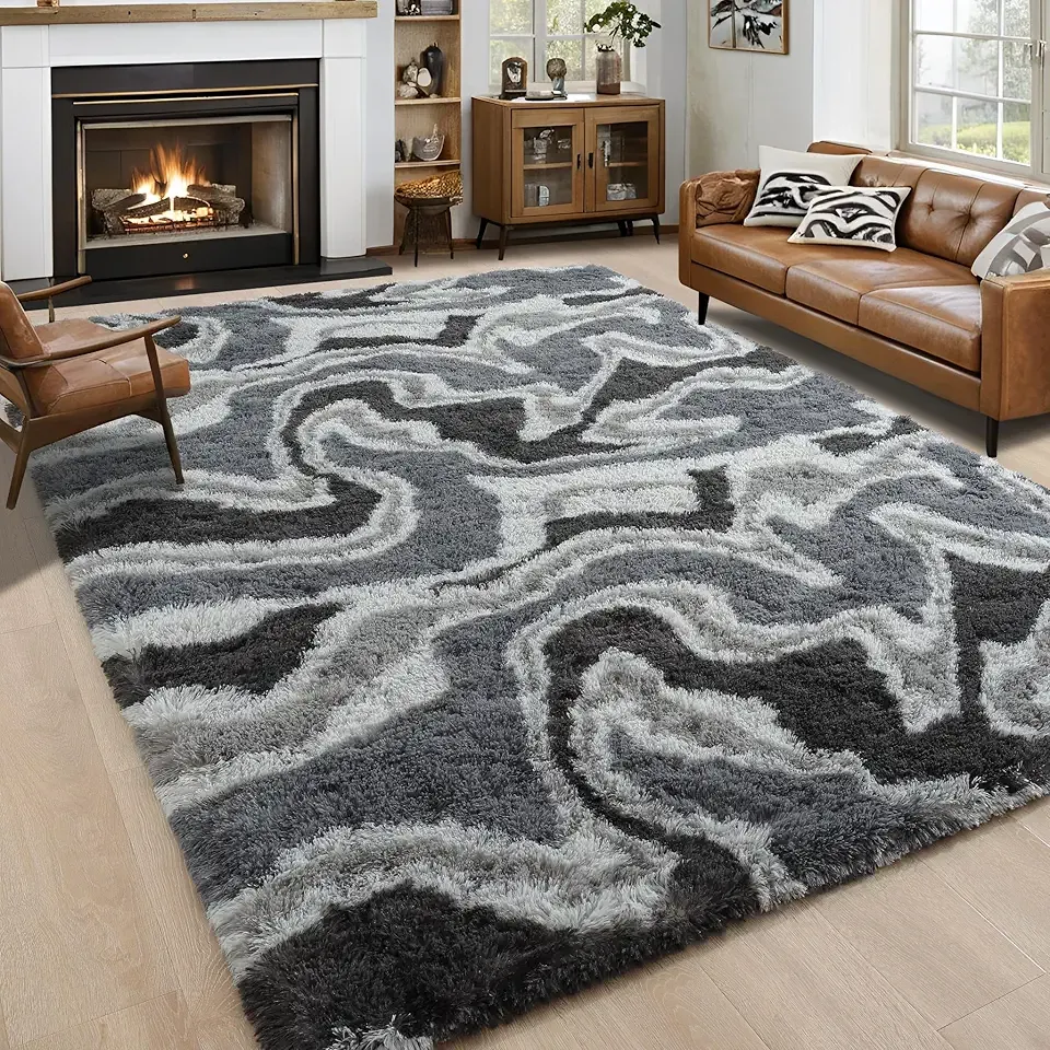 Noahas Fluffy 4x6 Area Rugs for Bedroom Living Room,Thick Shag Grey Throw Floor Carpet,Soft Shaggy Bedside Non-Slip Plush Dorm Nursery Kids Rug