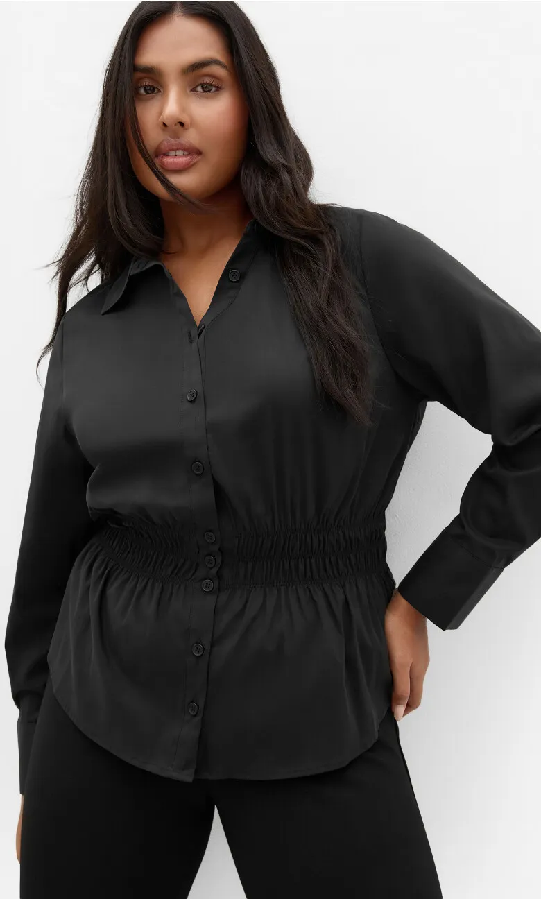 Shirred Waist Shirt - black
