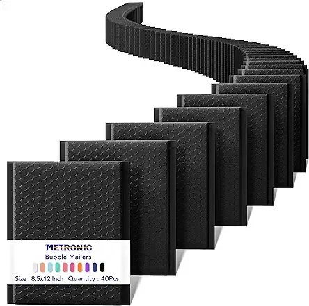 METRONIC Bubble Mailers 8.5x12" Padded Envelopes Black 40 Pack Self Seal