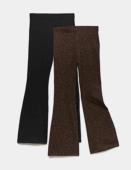 2er-Pack Leggings mit hohem Baumwollanteil, ausgestelltem Bein und Gingham-Muster (6–16 J.)