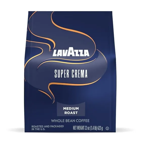 Lavazza Super Crema Whole Bean Coffee, Medium Roast, Arabica and Robusta Blend, 22 oz Bag