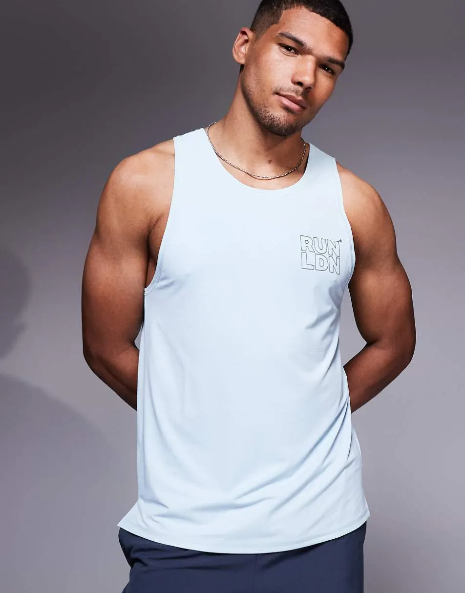 4505 RUN LDN chest print mesh running tank in pale blue