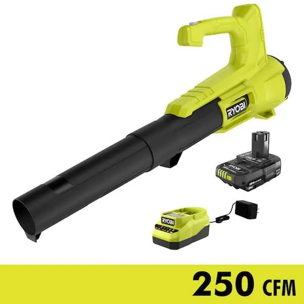 RYOBI ONE+ 18V 90 MPH 250 CFM Cordless Battery Leaf Blower/Sweeper with 2.0 Ah Battery and Charger