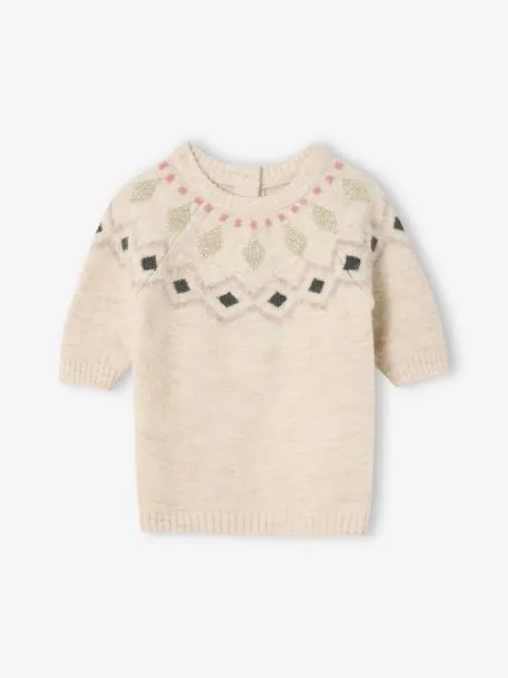 Robe bébé en tricot jacquard - vanille