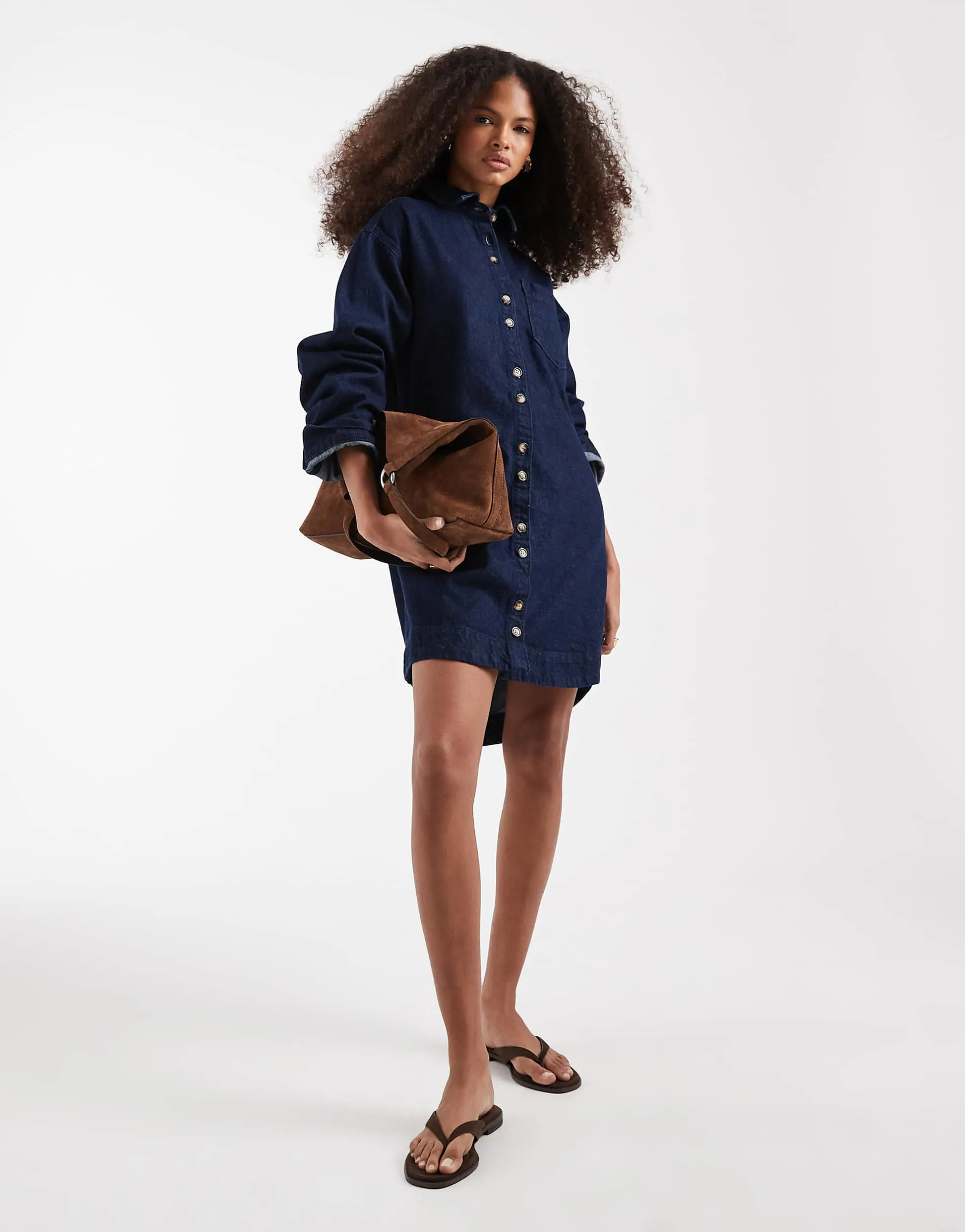 ASOS DESIGN boxy long sleeve shirt dress in rinse