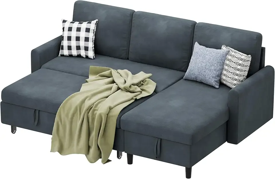 Sofa Bed Sleeper Pull Out 2 in 1 Sectional Sleeper Sofa Couches with Storage, Pullout Sectional Couches for Apartment Living Room