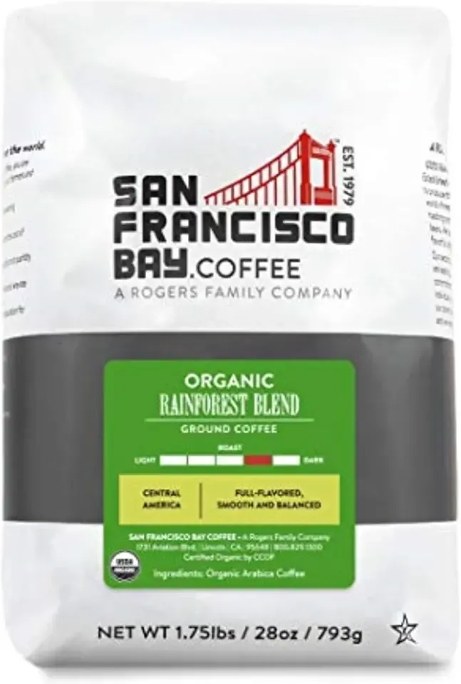 SF Bay Coffee Organic Rainforest Blend 28 oz Bag, Ground Medium Dark Roast, USDA Organic