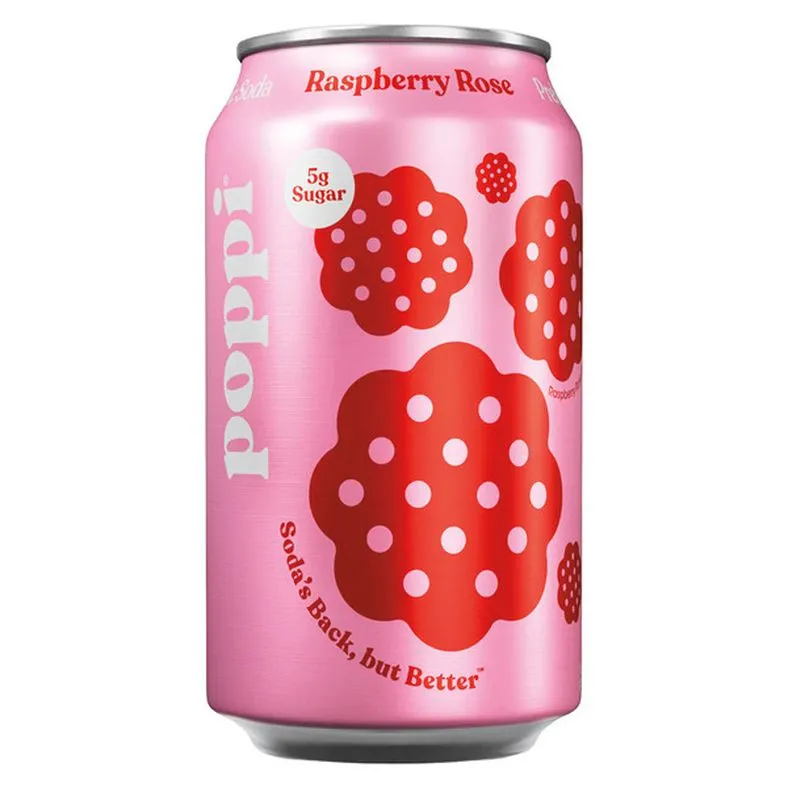 Poppi Raspberry Rose Flavor Soda Can, 12 fl oz
