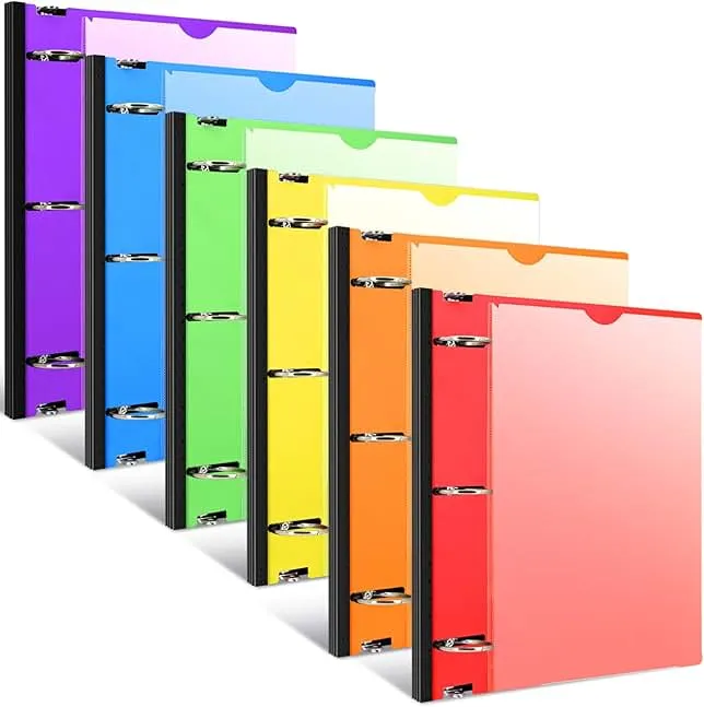 INFUN 1.5 Inch Telescoping 3 Ring Binder,6 Pack–Flexible Round Binder with Customizable Front Cover and Clear Catalog Pocket, 370 Sheet Capacity,Assorted Colors–Perfect for School, Office & Home