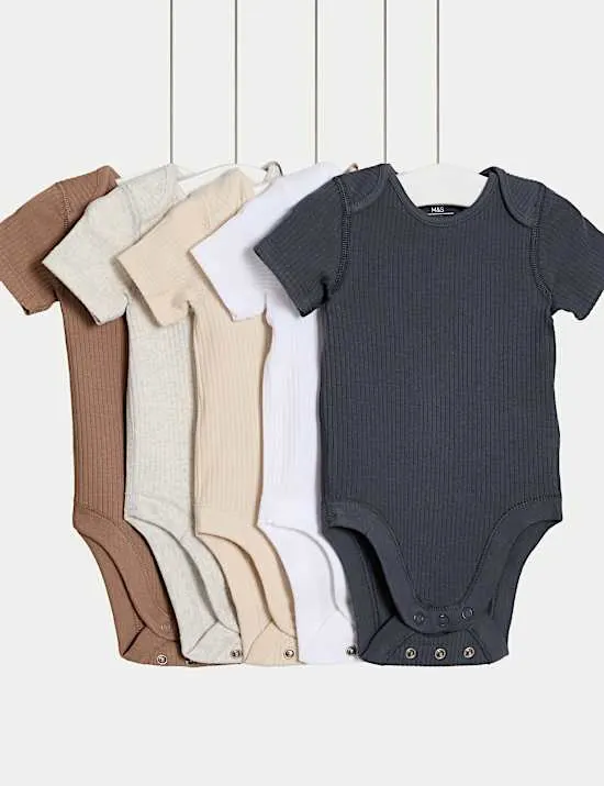 5 Pack Cotton Rich Ribbed Bodysuits (6½lbs-3 Yrs)