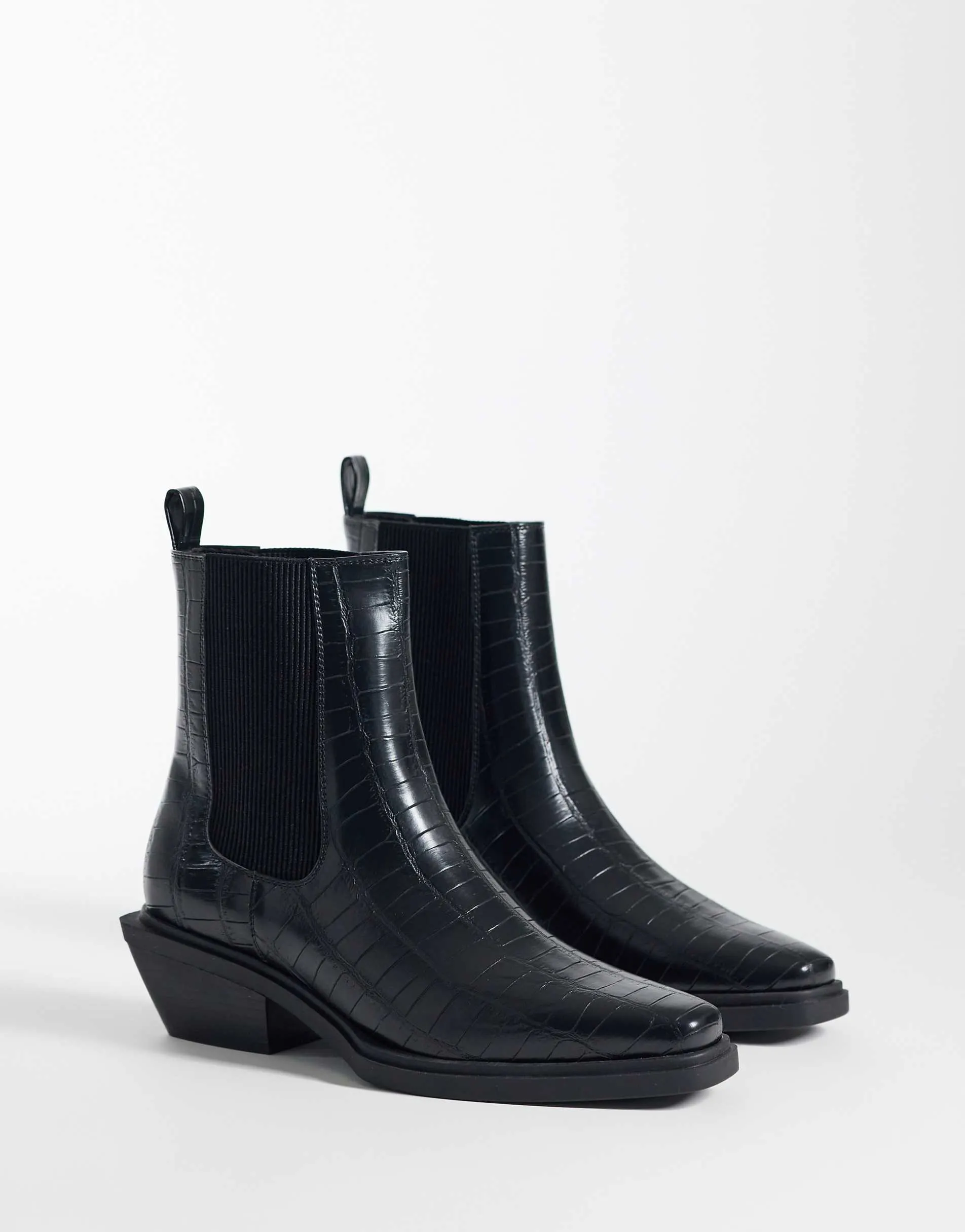 ASOS DESIGN cuban heeled chelsea boots in in black croc