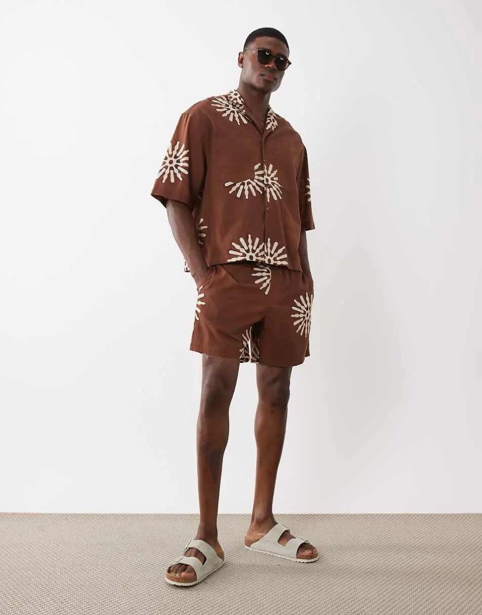 ASOS DESIGN co-ord all over sun print shorts in brown